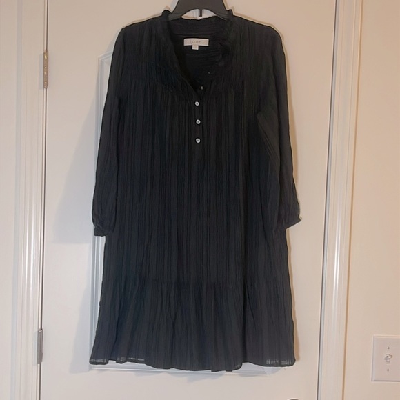LOFT Black Checked Ruffle Trim Prairie Dress Size Large - Picture 1 of 4